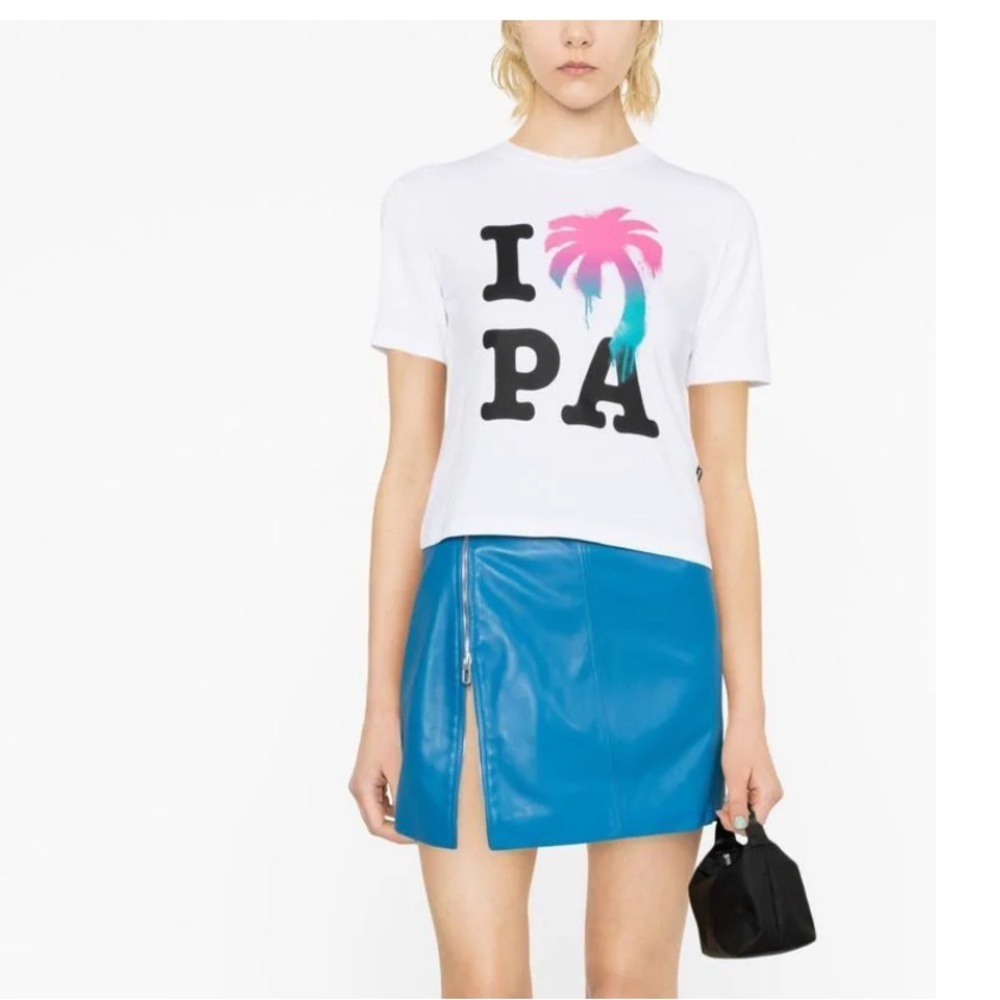 Palm Angels White Tee with Pink and Blue Palm